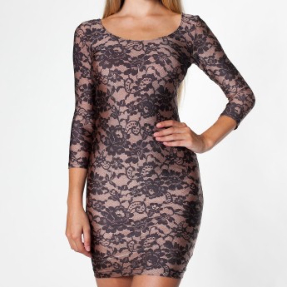 AA Nude Lace Floral Print Bodycon Dress w/ U Back